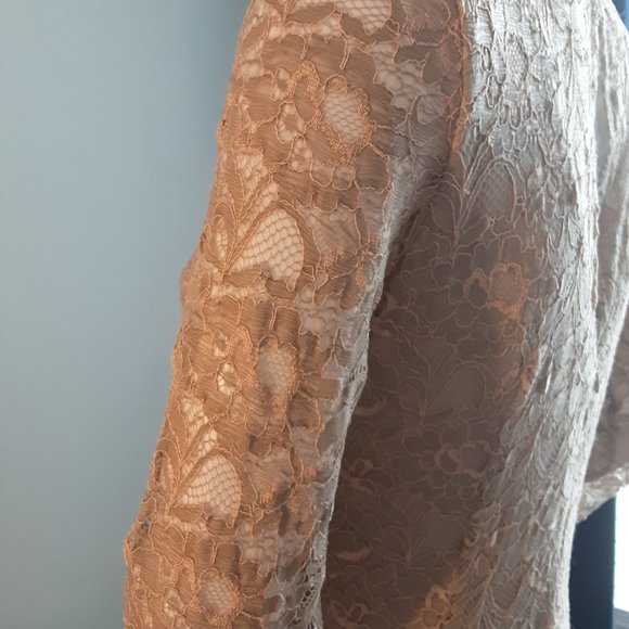 LONDON TIMES Tan Lace Overlay Midi Dress - Picture 4 of 10